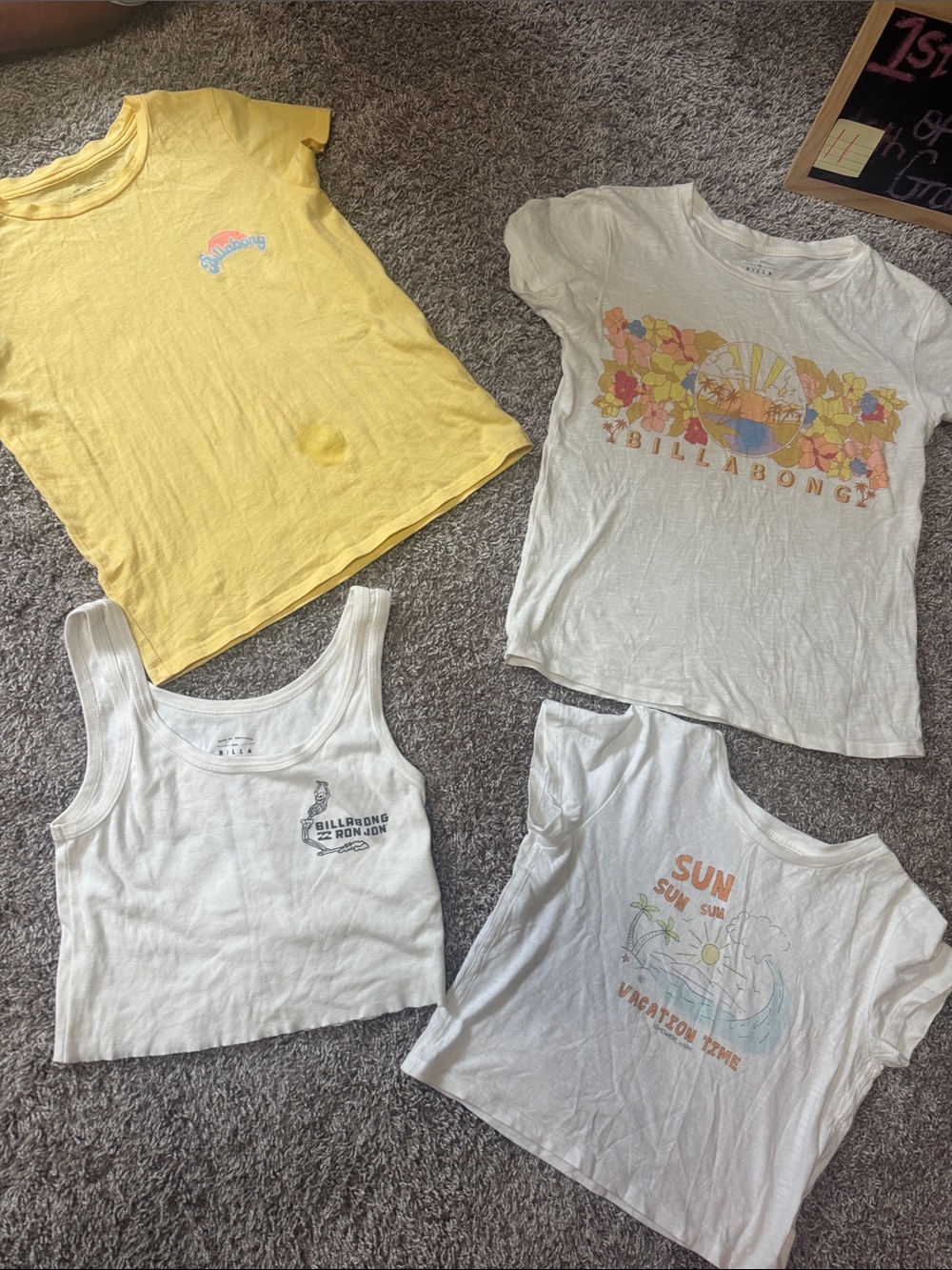 Billabong Yellow & White Girls' Short Sleeve Tees - Floral Sun Graphic Bundle